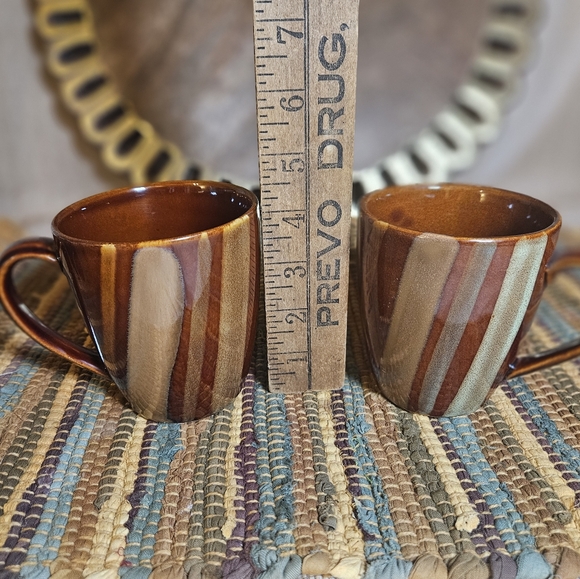 Lot Of 2 Sango Avanti Brown Coffee Cup Mug Stoneware Stripes Sand Retired 4722 - Picture 8 of 10